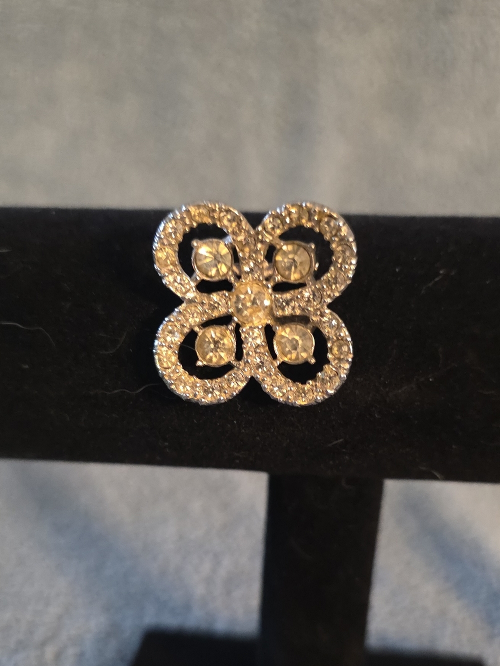 Crystal Flower Statement Pin- Silver Tone